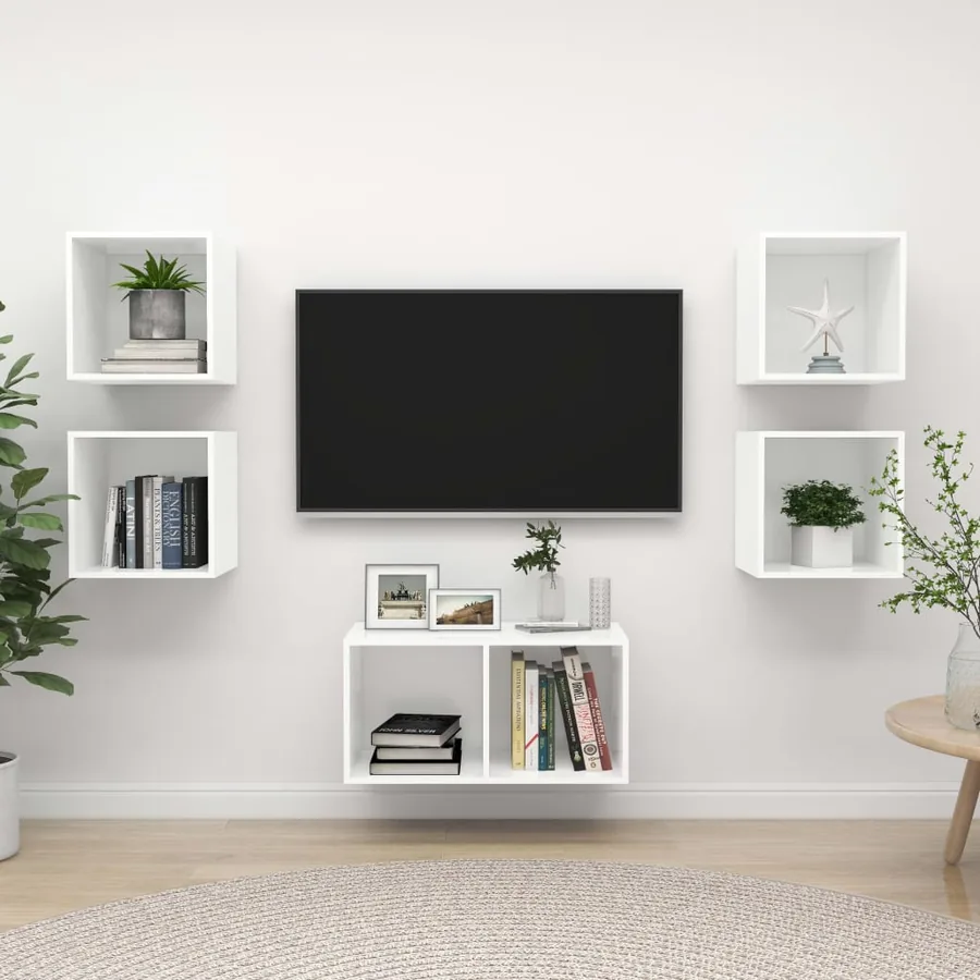 Ensemble de meuble TV 5 pcs Blanc Bois d'ingénierie