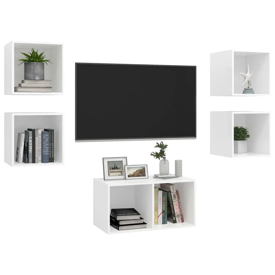 Ensemble de meuble TV 5 pcs Blanc Bois d'ingénierie - 3