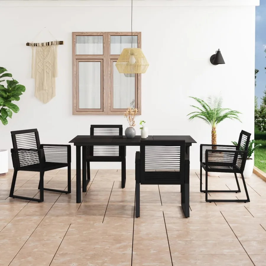 Ensemble à manger d'extérieur 5 pcs Rotin PVC Noir