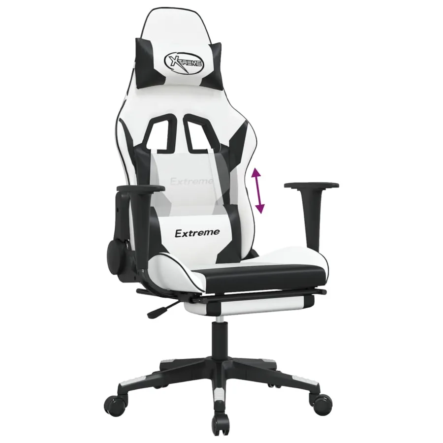 Chaise de jeu avec repose-pied Blanc et noir Similicuir - 8