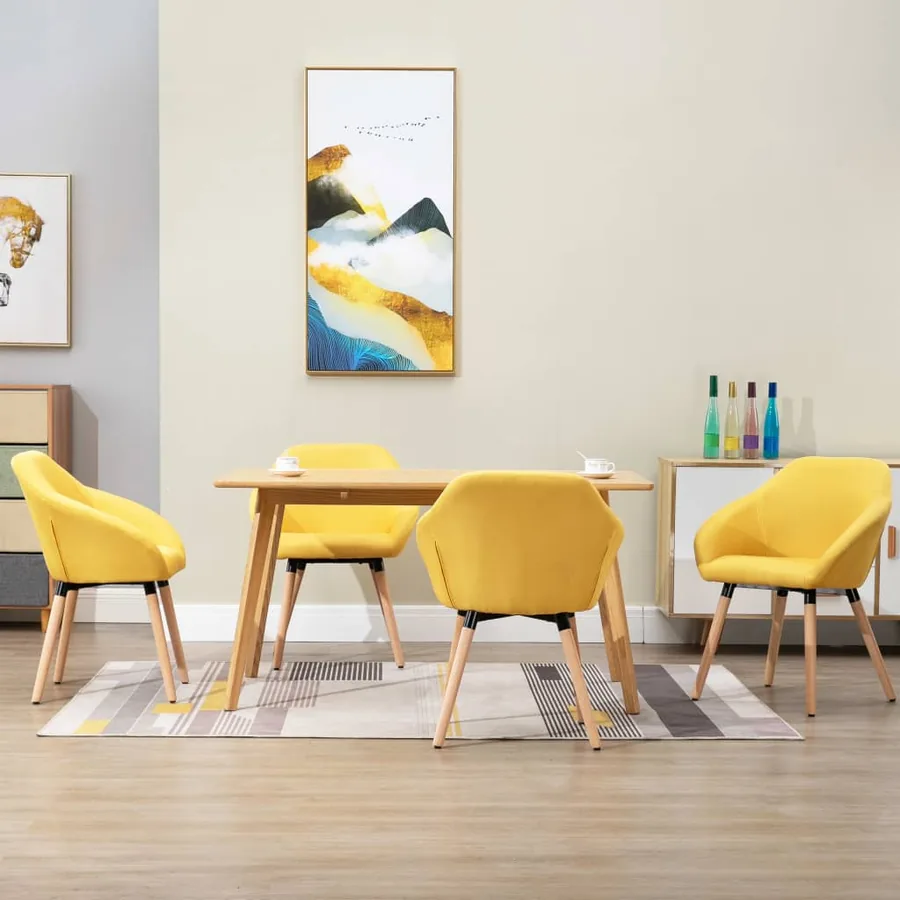 Chaises à manger lot de 4 jaune tissu