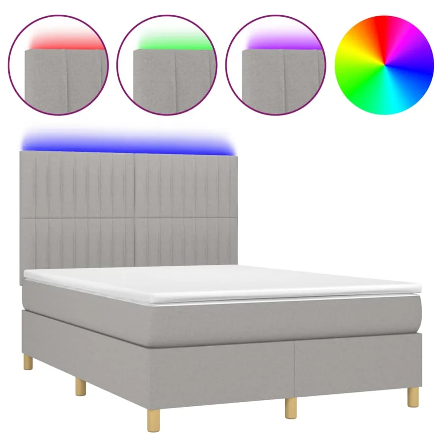 Sommier à lattes de lit et matelas et LED Gris clair 140x200 cm - 2