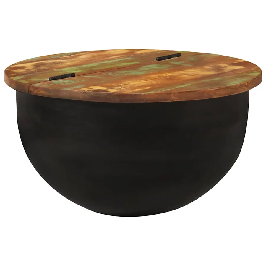 Table basse noir 50x27 cm bois de récupération massif - 11