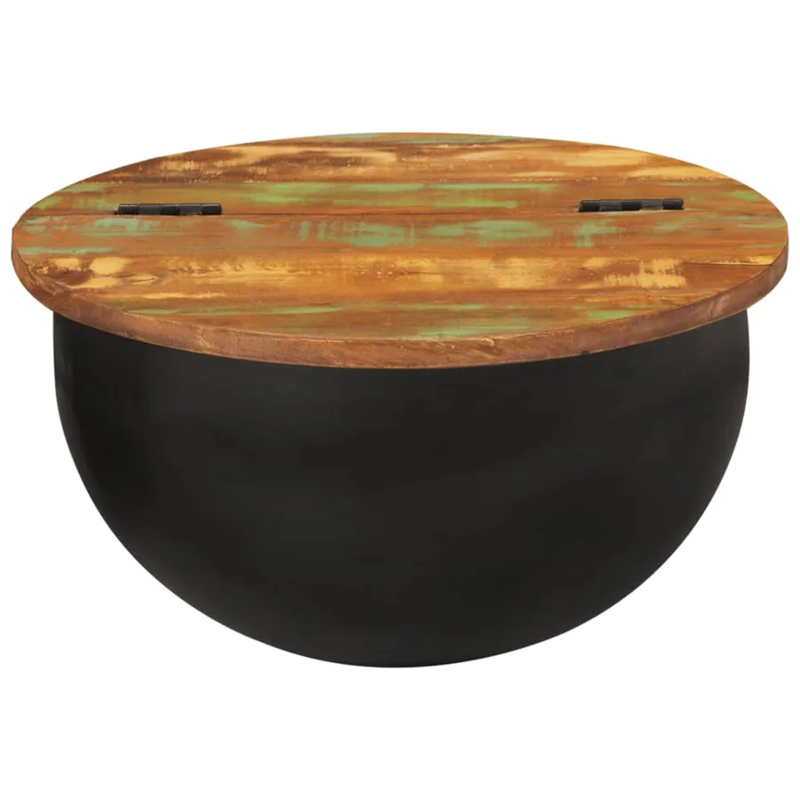 Table basse noir 50x27 cm bois de récupération massif - 2