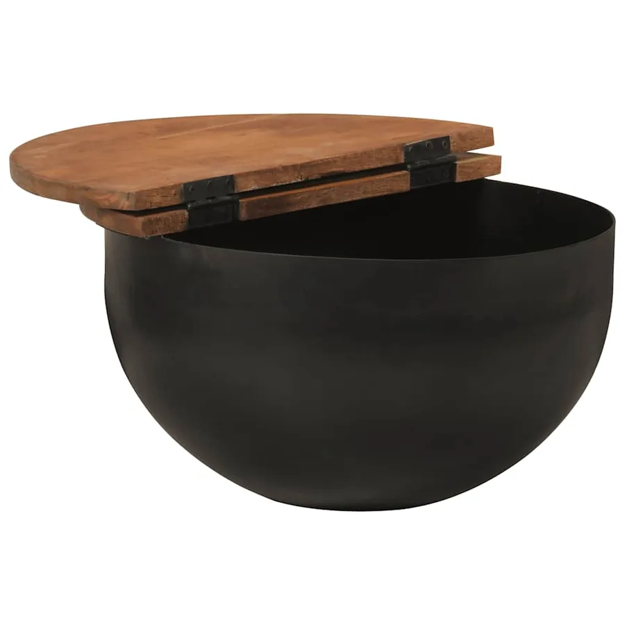 Table basse noir 50x27 cm bois de récupération massif - 3