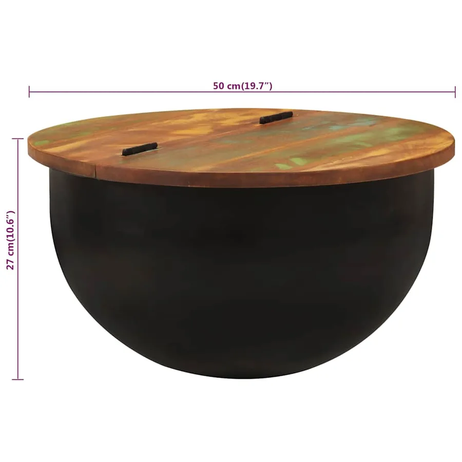 Table basse noir 50x27 cm bois de récupération massif - 7
