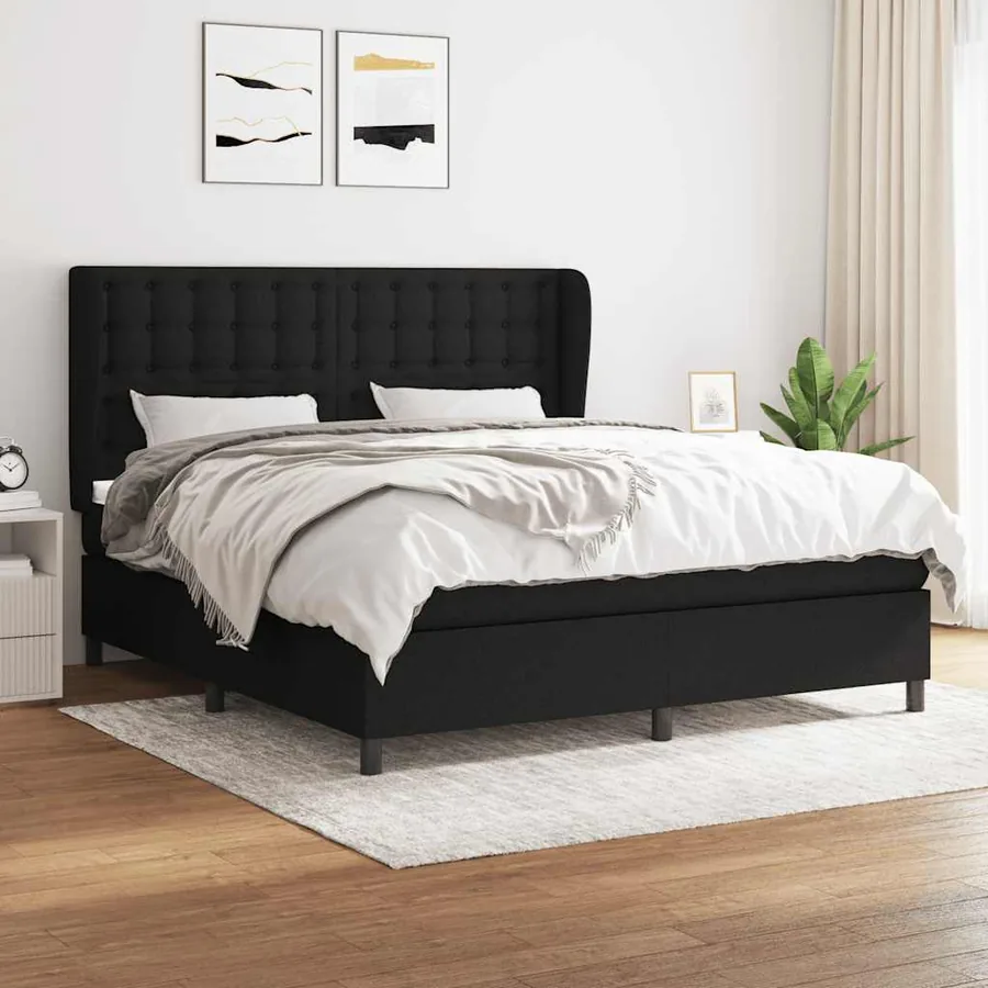 Sommier à lattes de lit avec matelas Noir 160x200 cm Tissu