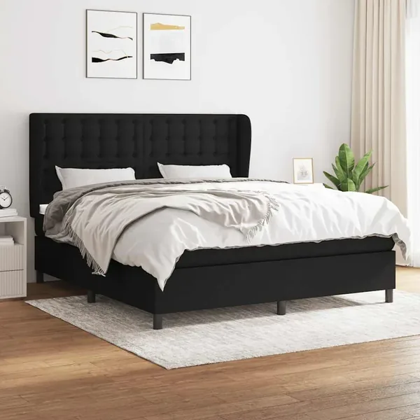 Sommier à lattes de lit avec matelas Noir 160x200 cm Tissu