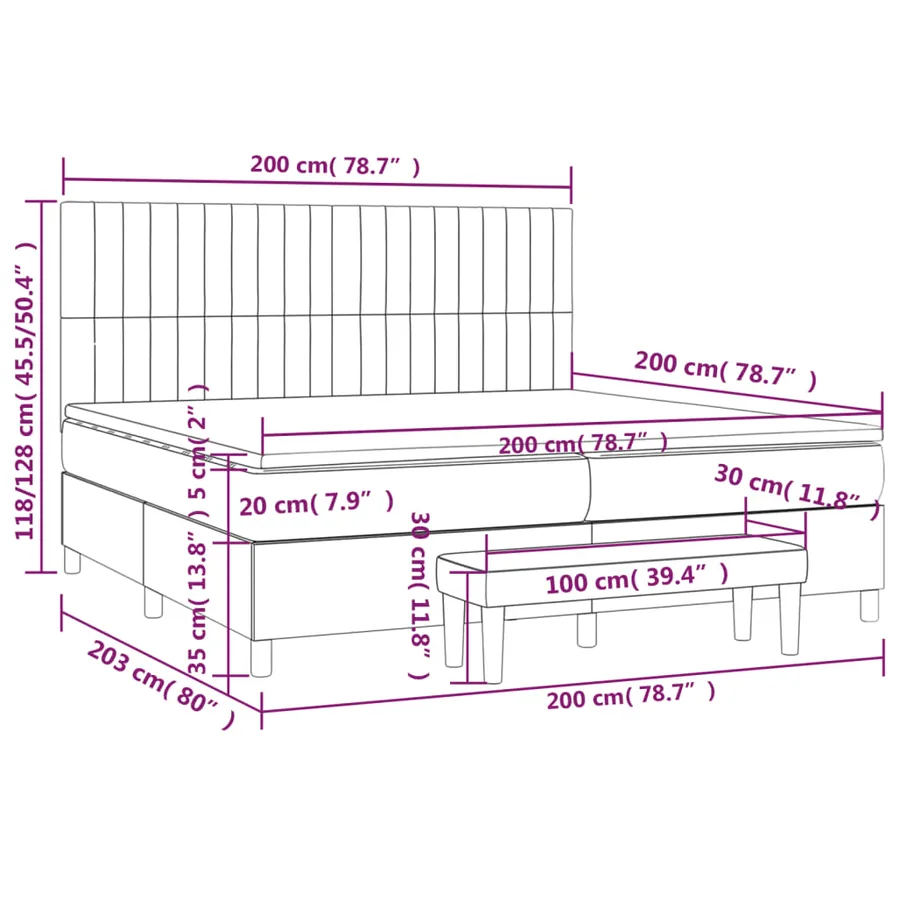 Sommier à lattes de lit avec matelas Taupe 200x200 cm Tissu - 8