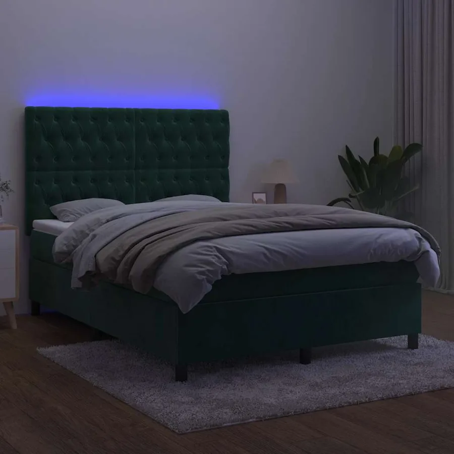 Sommier à lattes de lit matelas et LED Vert foncé 140x200 cm - 4