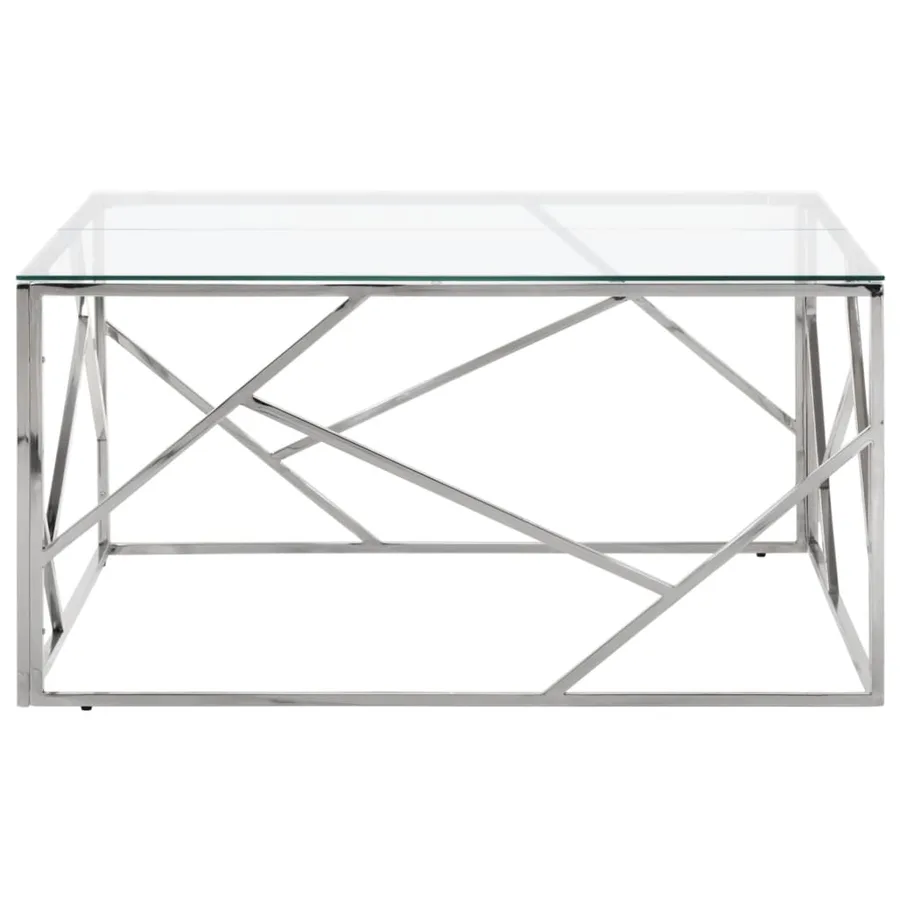 Table basse argenté acier inoxydable et verre trempé - 2