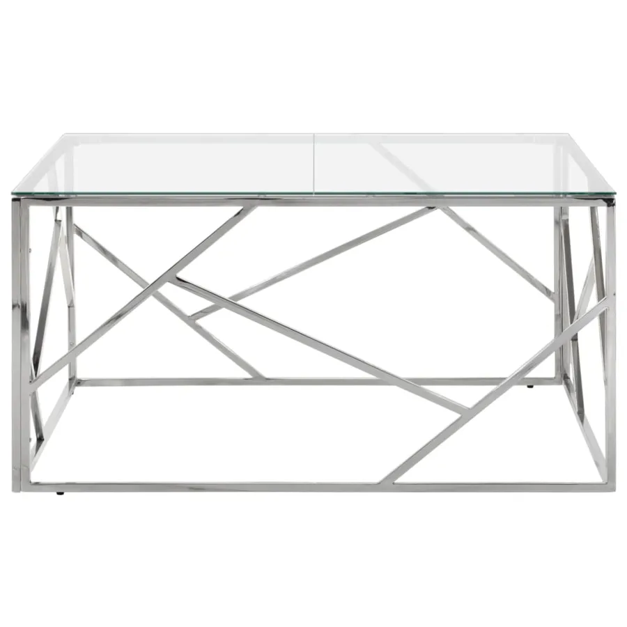 Table basse argenté acier inoxydable et verre trempé - 3