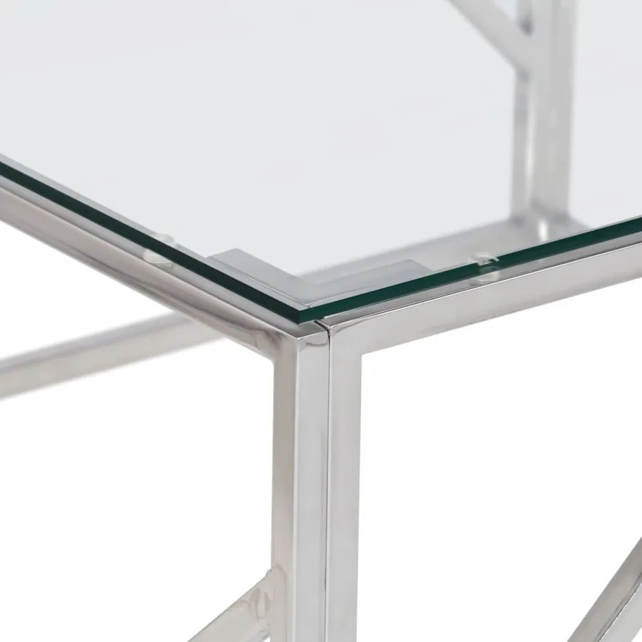 Table basse argenté acier inoxydable et verre trempé - 4