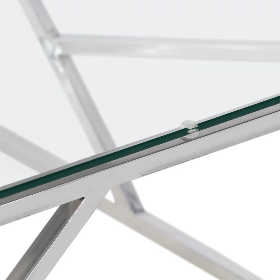 Table basse argenté acier inoxydable et verre trempé - 5