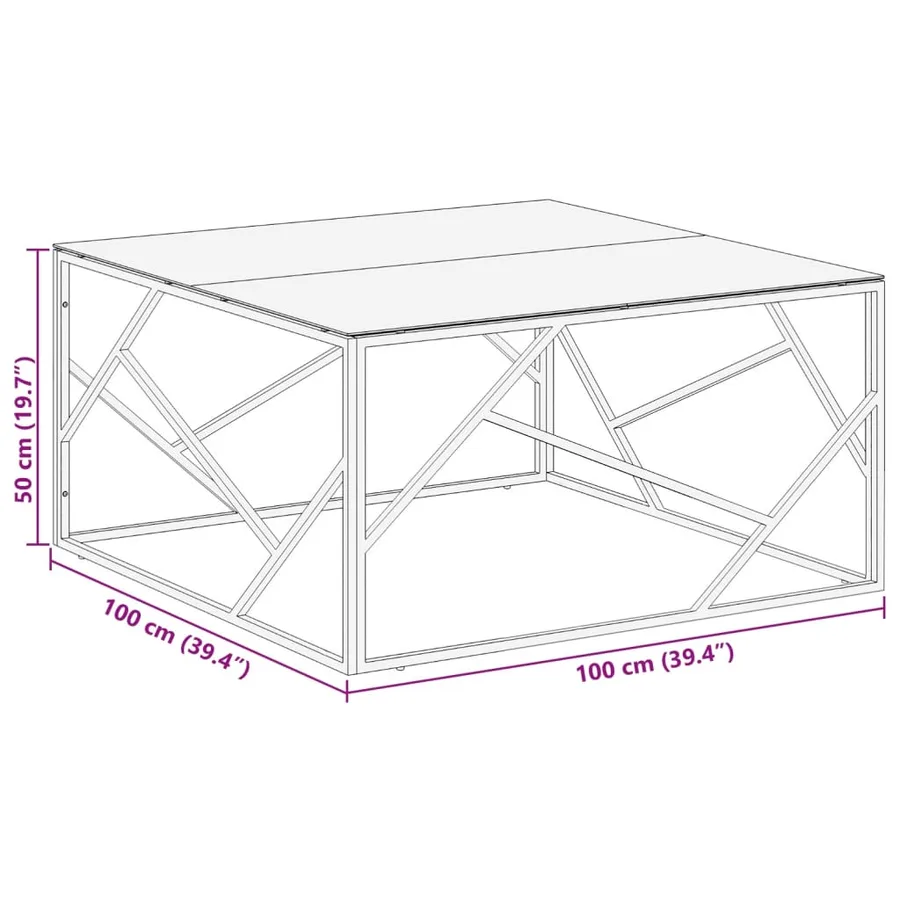 Table basse argenté acier inoxydable et verre trempé - 9