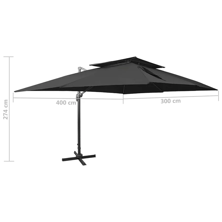 Parasol de jardin déporté avec double dessus noir 400 x 300 cm - 9