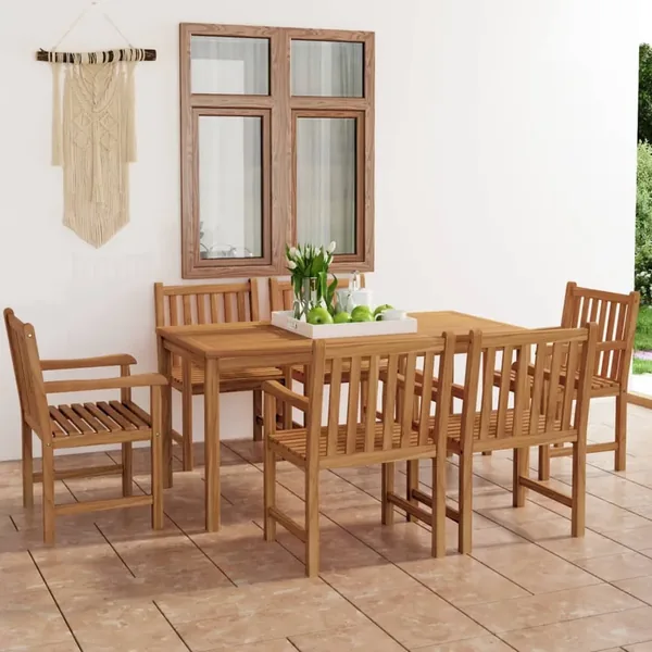 Ensemble de salle à manger de jardin 7 pièces 160 x 80 cm en bois de teck massif