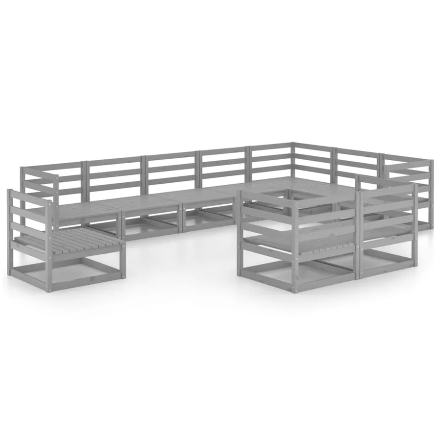 Salon de jardin 10 pcs gris bois de pin massif - 2