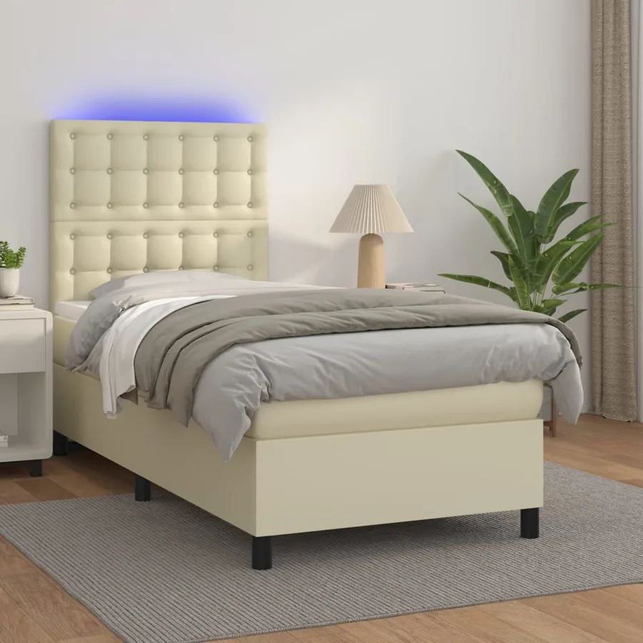 Sommier à lattes de lit avec matelas et LED Crème 90x190 cm