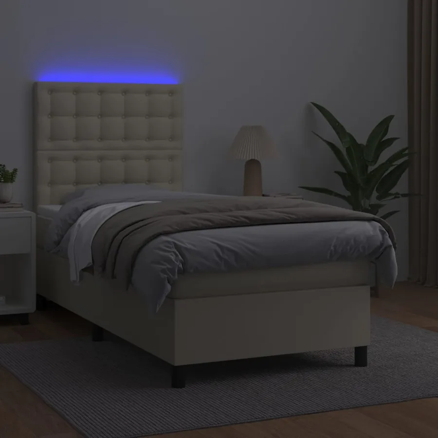 Sommier à lattes de lit avec matelas et LED Crème 90x190 cm - 4
