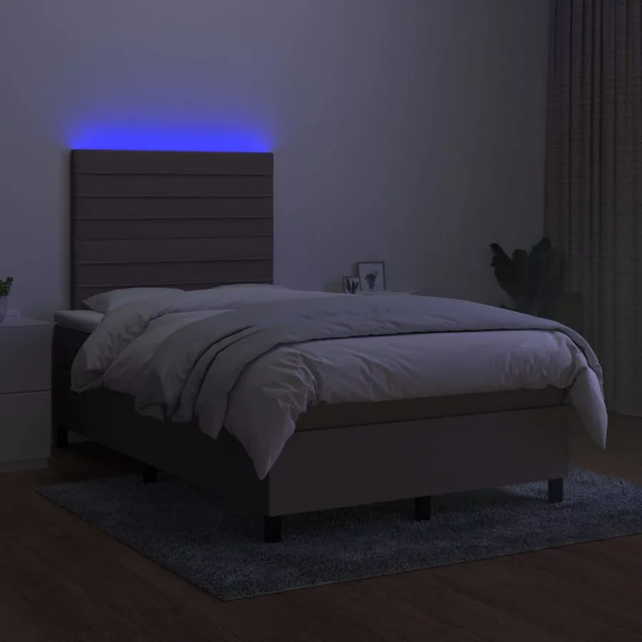 Sommier à lattes de lit et matelas et LED Taupe 120x200cm Tissu - 4