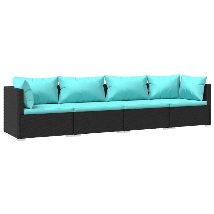 Salon de jardin 4 pcs avec coussins Résine tressée Noir - 2
