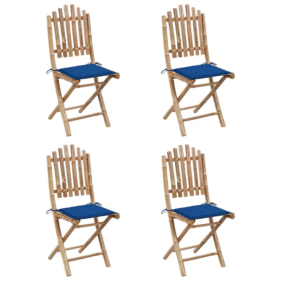 Mobilier à dîner d'extérieur pliable 5 pcs avec coussins bambou - 2