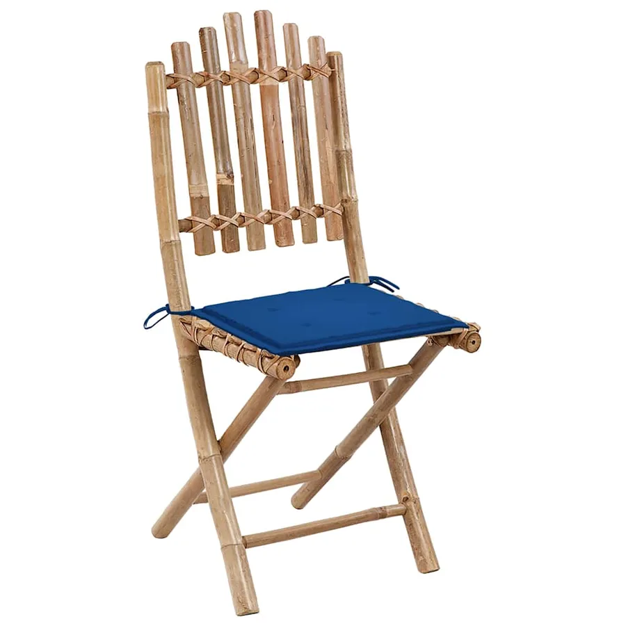 Mobilier à dîner d'extérieur pliable 5 pcs avec coussins bambou - 3