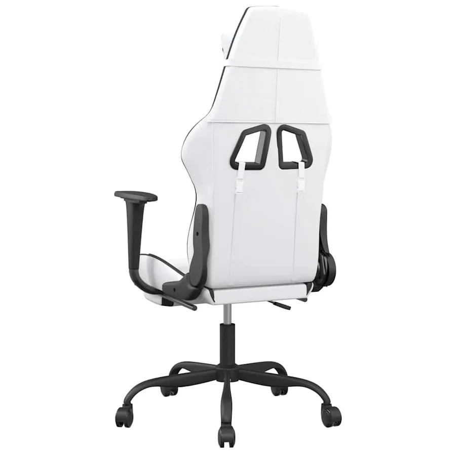 Chaise de jeu de massage avec repose-pied Blanc&Noir Similicuir - 6