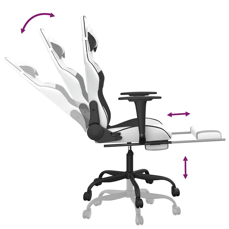 Chaise de jeu de massage avec repose-pied Blanc&Noir Similicuir - 7