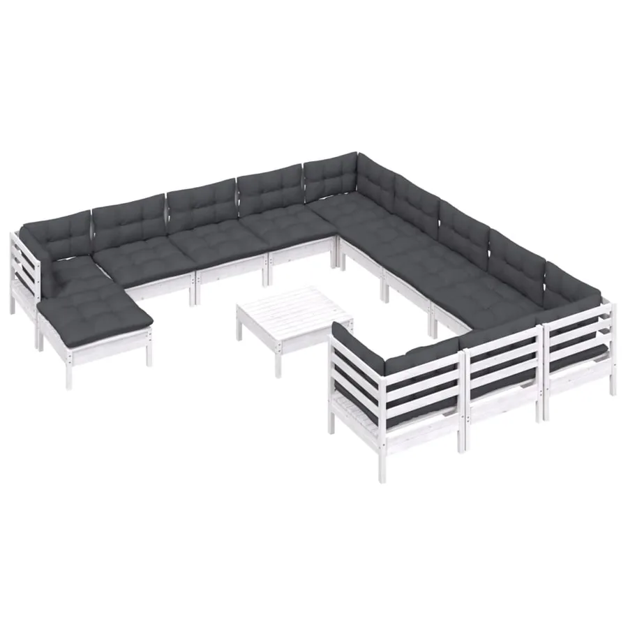 Salon de jardin 13 pcs avec coussins blanc bois de pin - 3