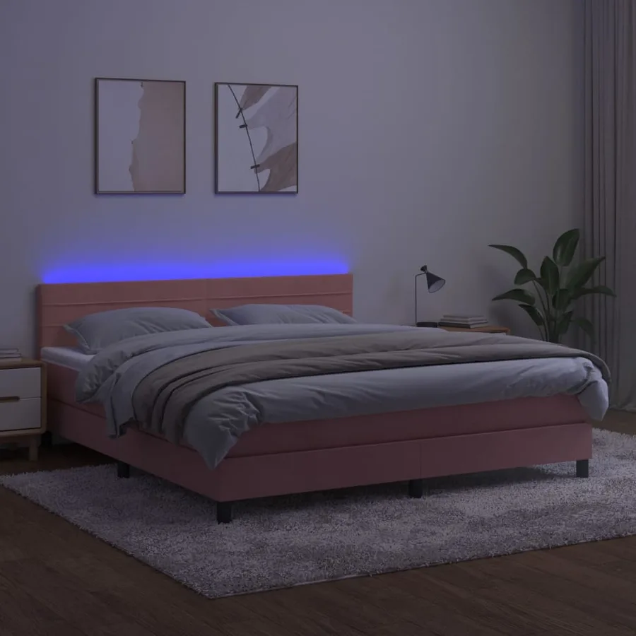 Sommier à lattes de lit avec matelas et LED Rose 180x200 cm - 4