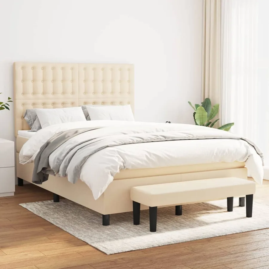 Sommier à lattes de lit avec matelas Crème 140x190 cm Tissu