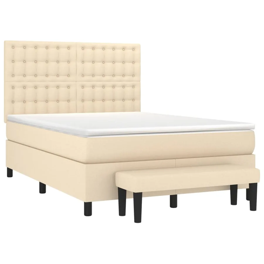Sommier à lattes de lit avec matelas Crème 140x190 cm Tissu - 3