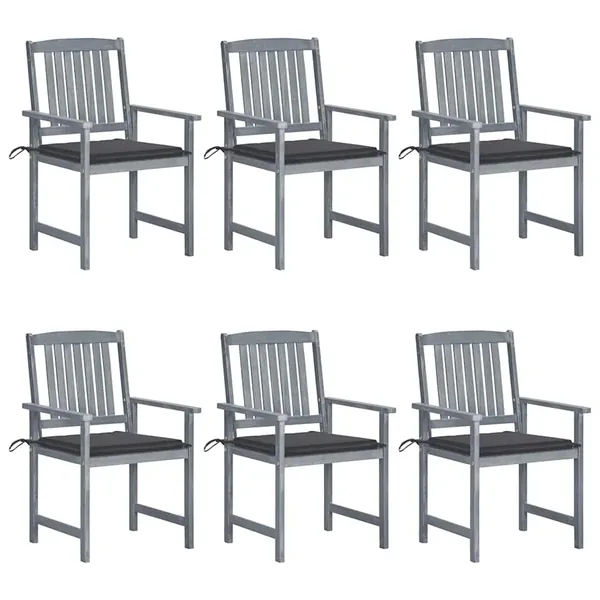 Chaises de jardin et coussins lot de 6 Bois acacia massif Gris