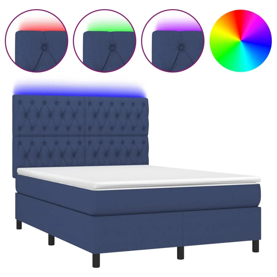 Sommier à lattes de lit et matelas et LED Bleu 140x190 cm Tissu - 2