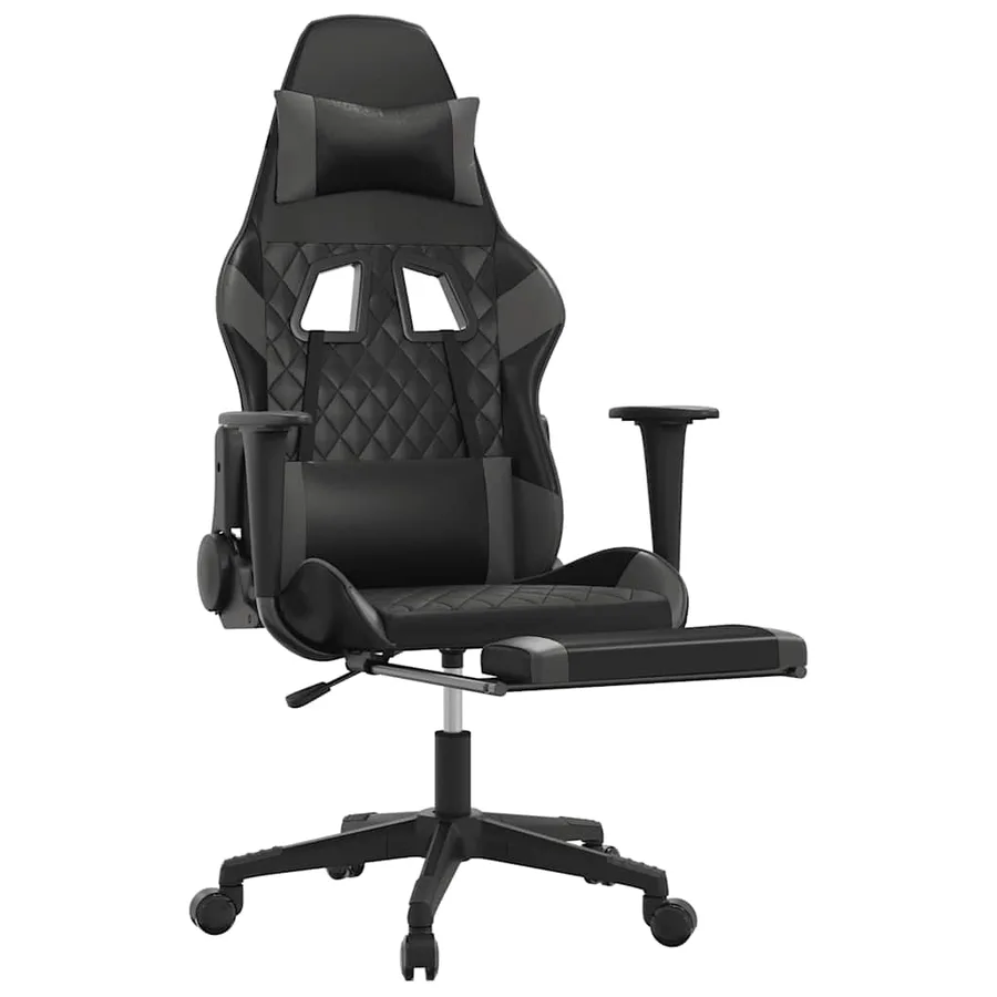 Chaise de jeu de massage avec repose-pied Noir&Gris Similicuir - 3