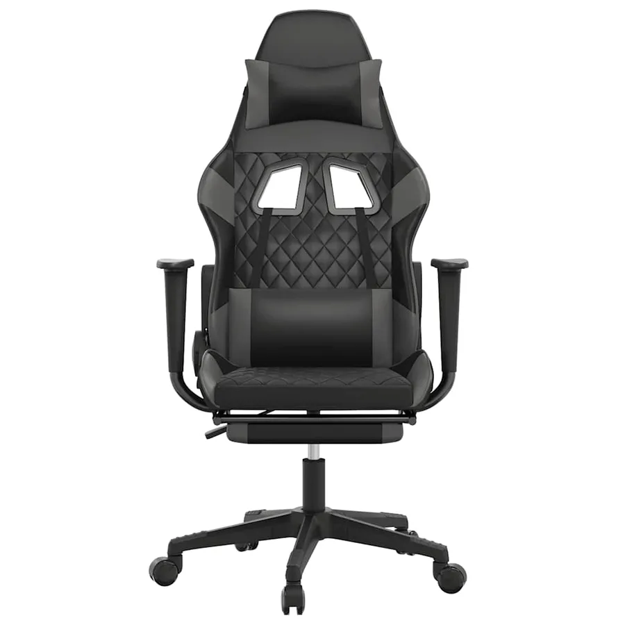 Chaise de jeu de massage avec repose-pied Noir&Gris Similicuir - 4