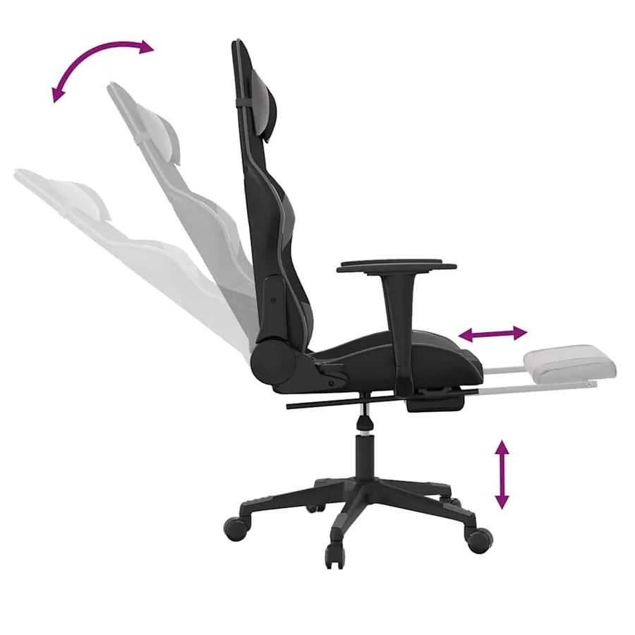 Chaise de jeu de massage avec repose-pied Noir&Gris Similicuir - 7
