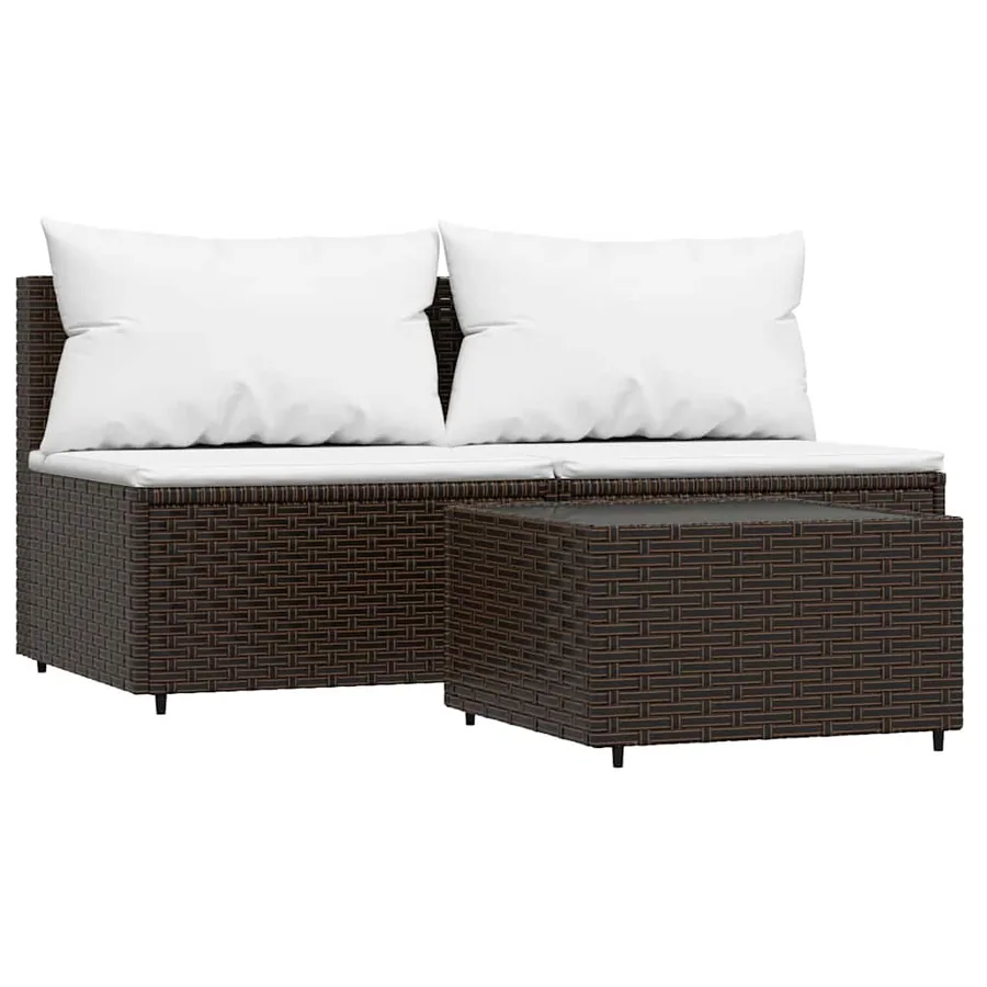 Salon de jardin 3 pcs avec coussins marron résine tressée - 2