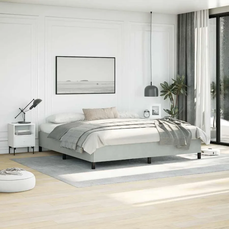 Cadre de lit gris clair 193x203 cm velours