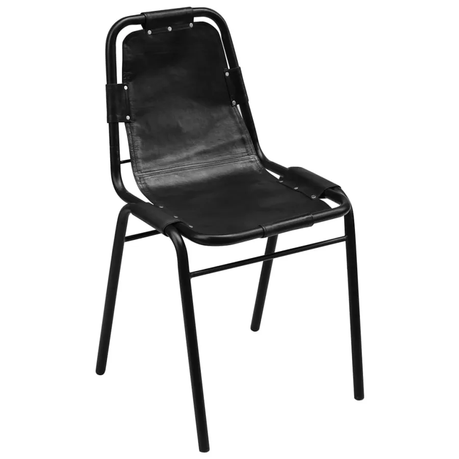 Chaises à manger lot de 2 noir cuir véritable - 2