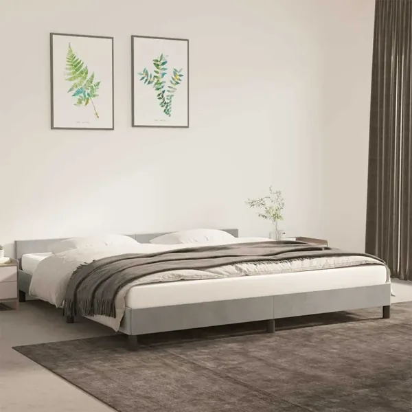 Cadre de lit sans matelas gris clair 200x200 cm velours
