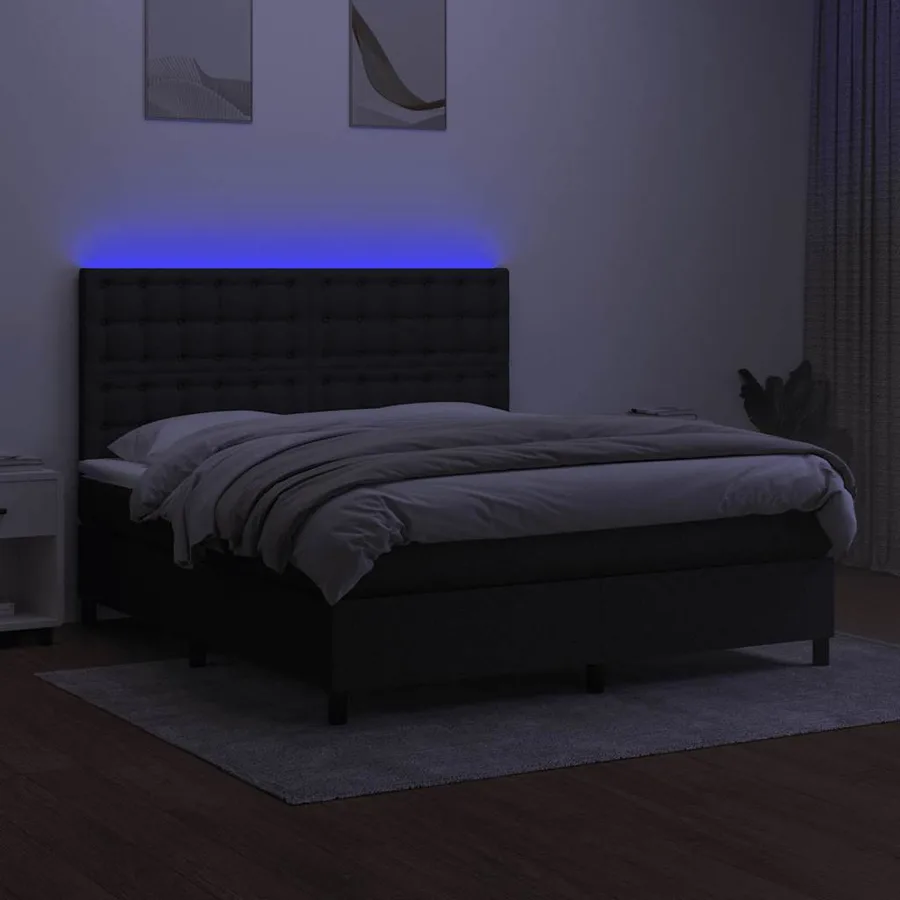 Sommier à lattes de lit et matelas et LED Noir 160x200 cm Tissu - 4