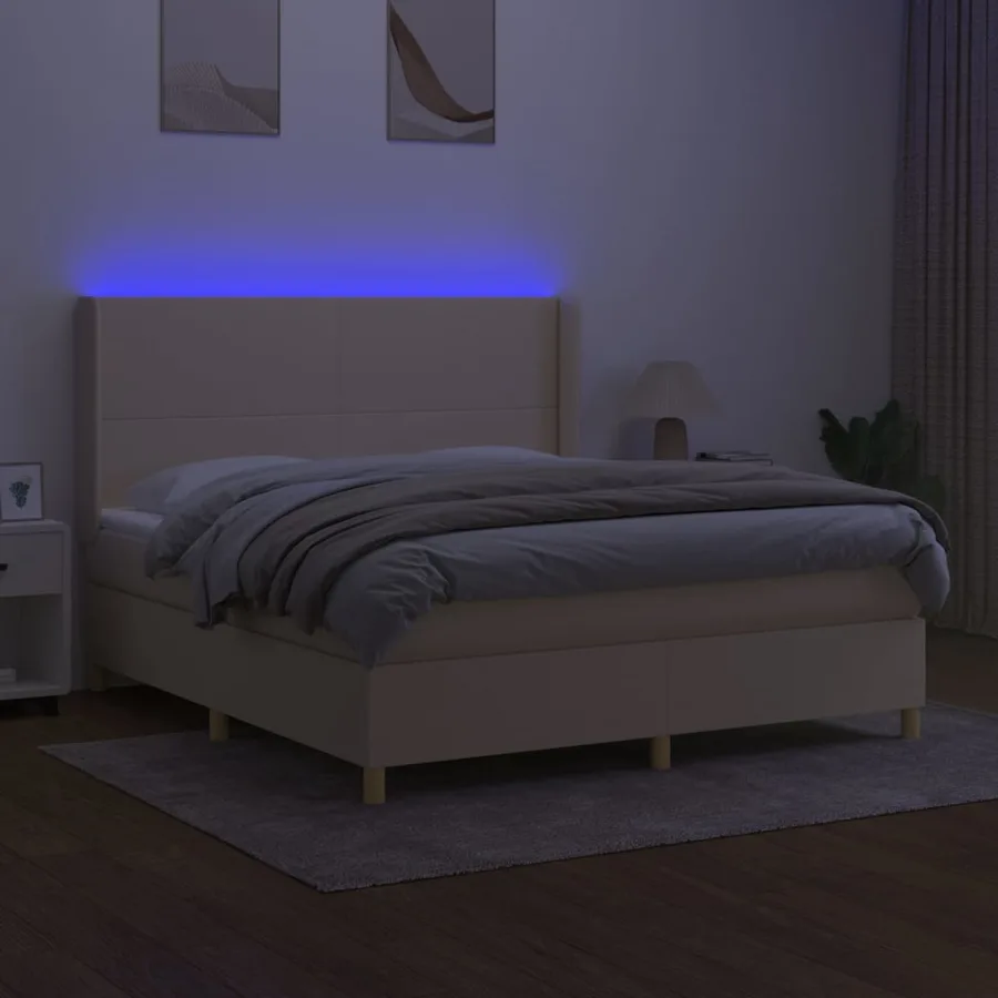 Sommier à lattes de lit matelas et LED Crème 180x200 cm Tissu - 3