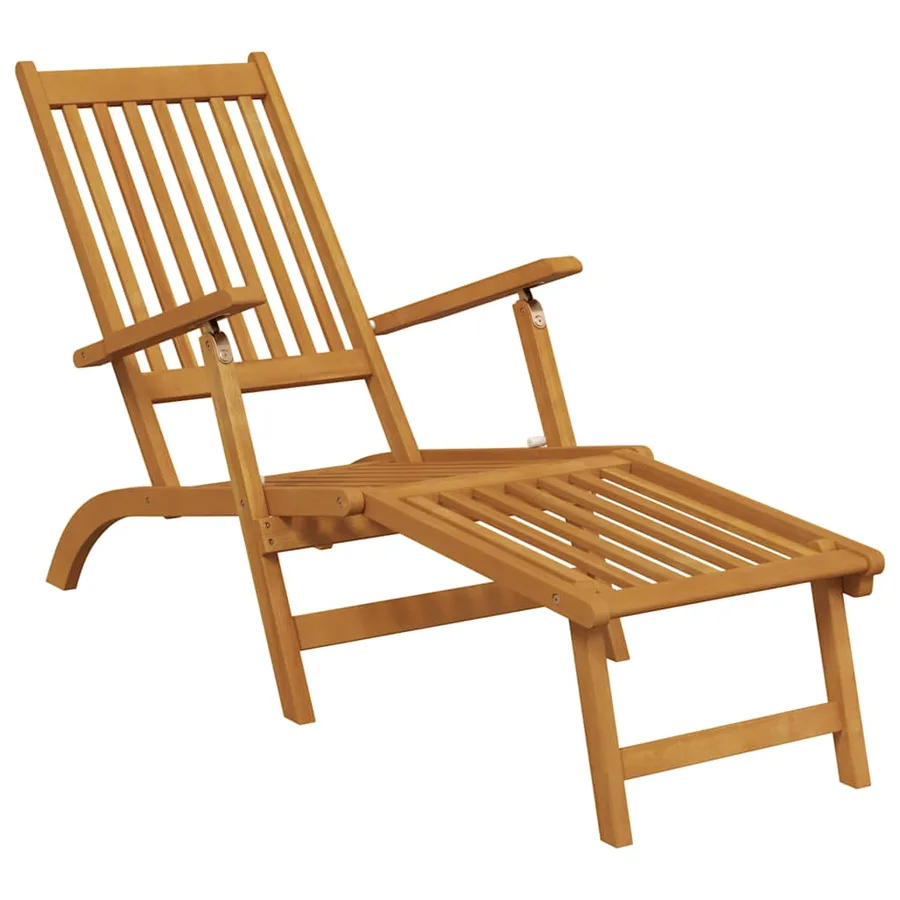 Chaise longue d'extérieur repose-pieds et table Acacia solide - 6