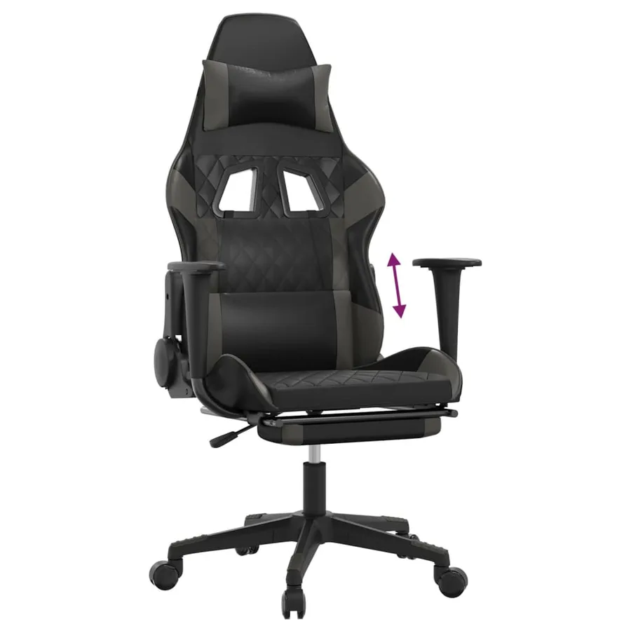 Chaise de jeu avec repose-pied Noir et gris Similicuir - 8
