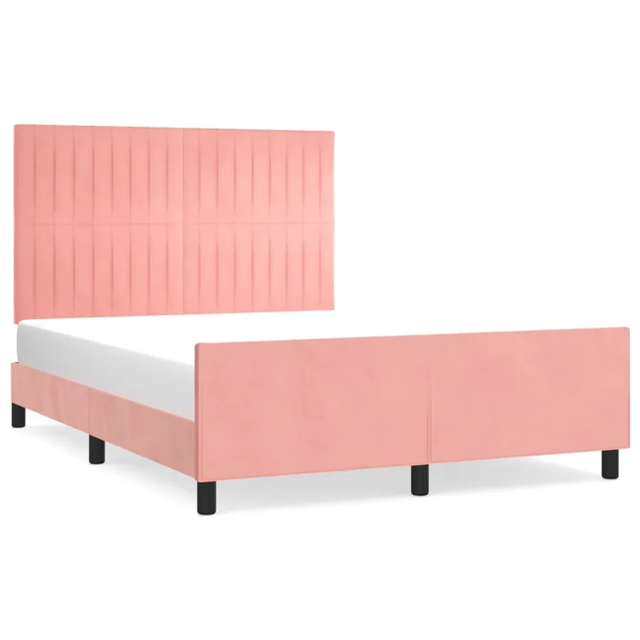 Cadre de lit sans matelas rose 140x190 cm velours - 2