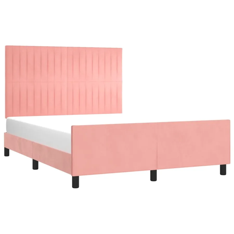 Cadre de lit sans matelas rose 140x190 cm velours - 3