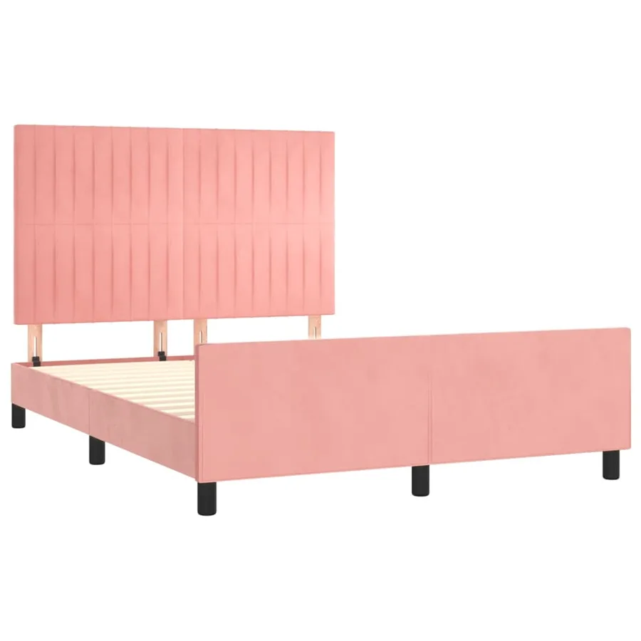 Cadre de lit sans matelas rose 140x190 cm velours - 4
